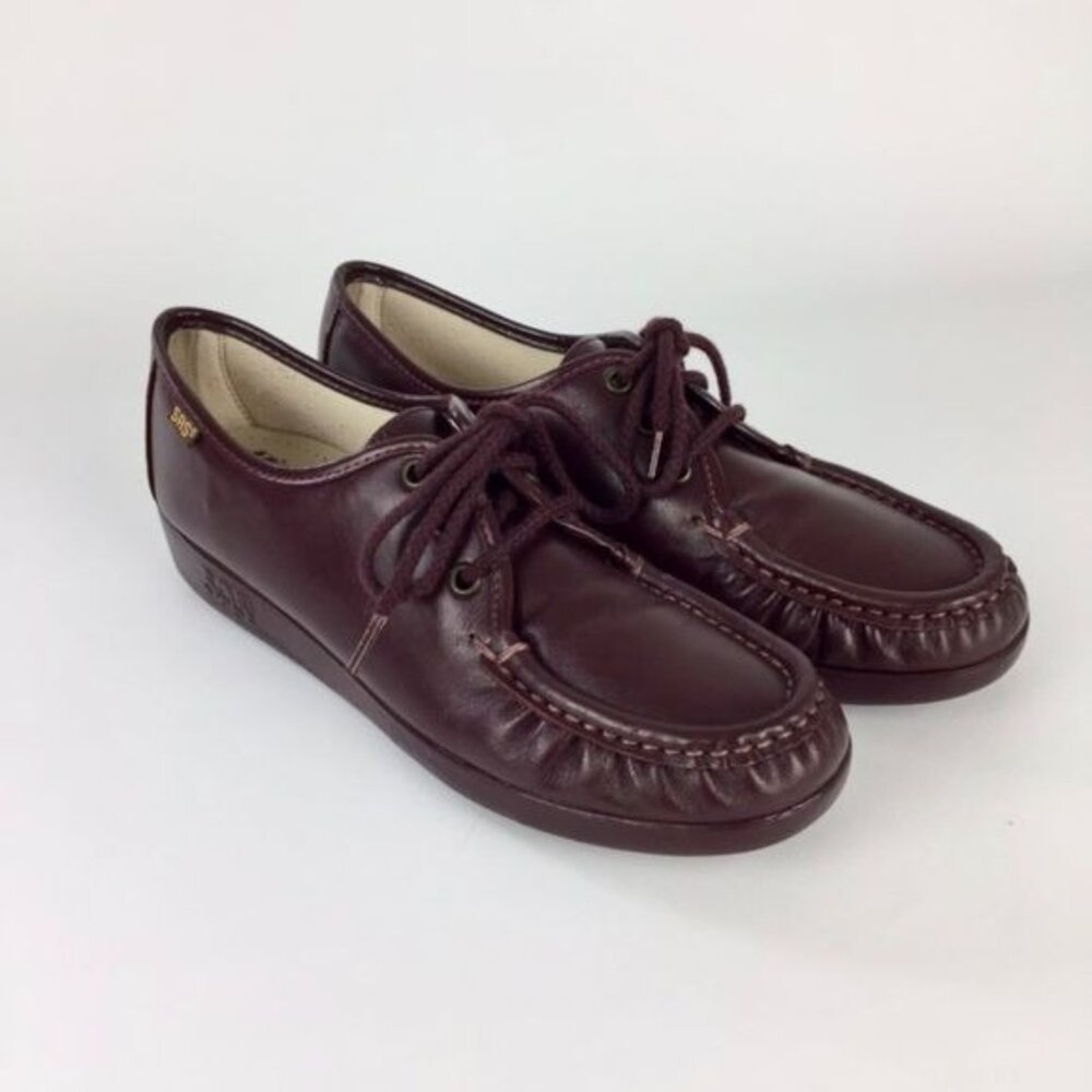 SAS Siesta Burgundy Leather Lace Up Comfort Loafer 7S Slim